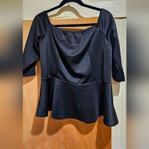 Satin Black Peplum Shirt